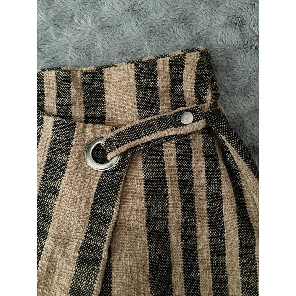 Free People Wrap Mini Skirt M Brown Stripe Asymmetrical Boho Cottage Festival